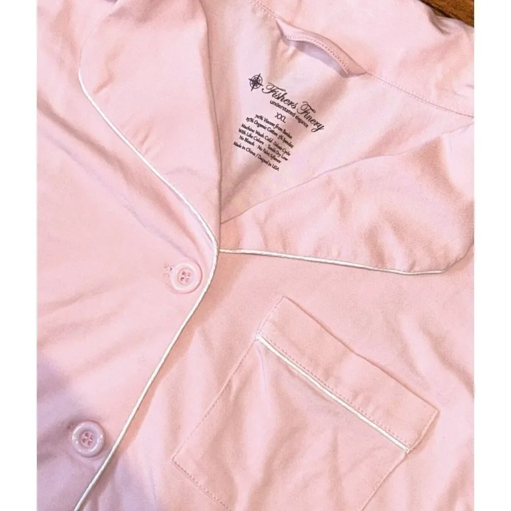 Fisher's Finery Pajama Top Button Up Pink Sz XXL PJ's Bamboo Cotton‎ Spandex